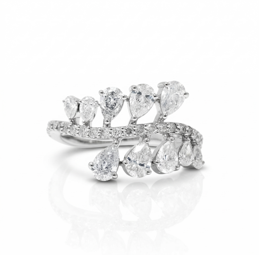 Leaf Cluster Pear Natural Diamond Ring