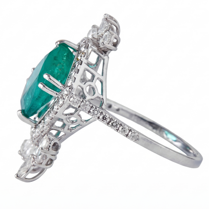 Cushion Emerald Diamond Cluster Cocktail Ring