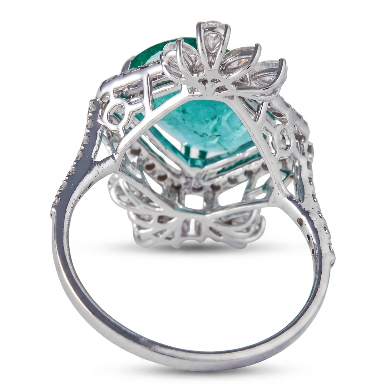 Cushion Emerald Diamond Cluster Cocktail Ring
