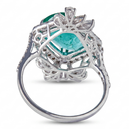 Cushion Emerald Diamond Cluster Cocktail Ring