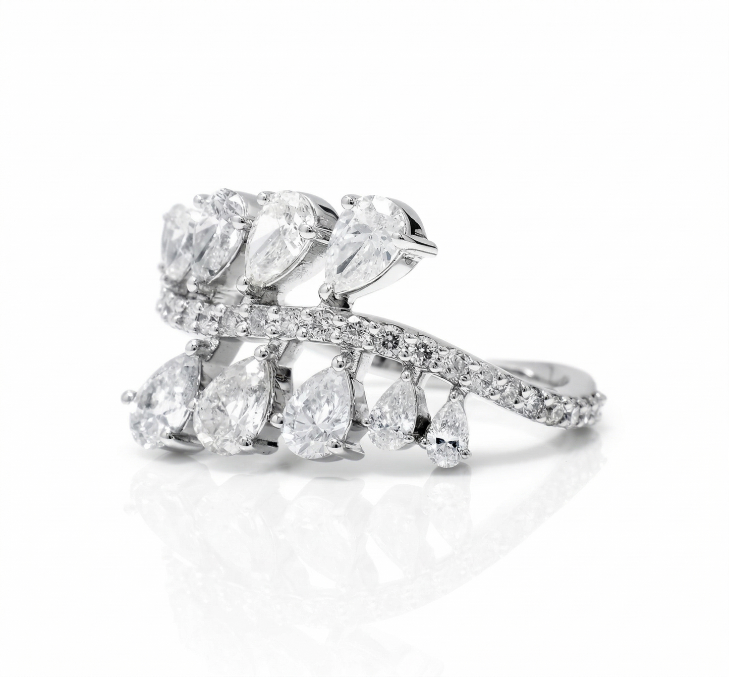 Leaf Cluster Pear Natural Diamond Ring