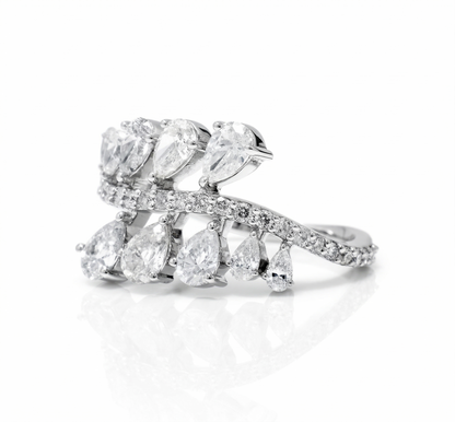 Leaf Cluster Pear Natural Diamond Ring