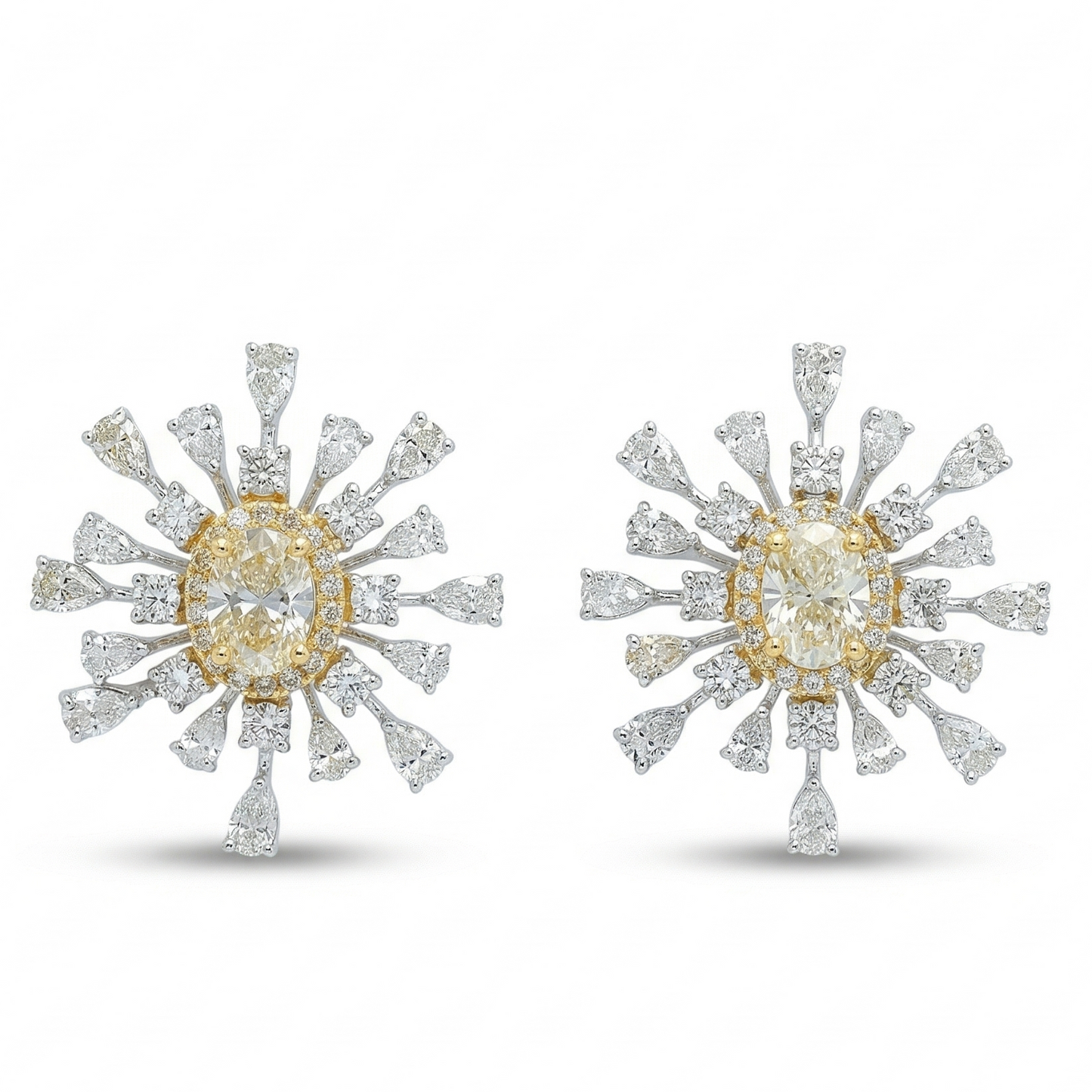 Oval Diamond Sunburst Stud Earrings
