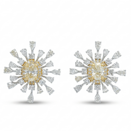Oval Diamond Sunburst Stud Earrings