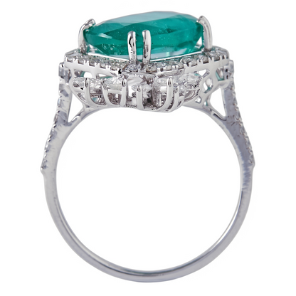 Cushion Emerald Diamond Cluster Cocktail Ring