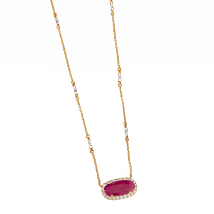 East West Ruby Diamond Halo Necklace