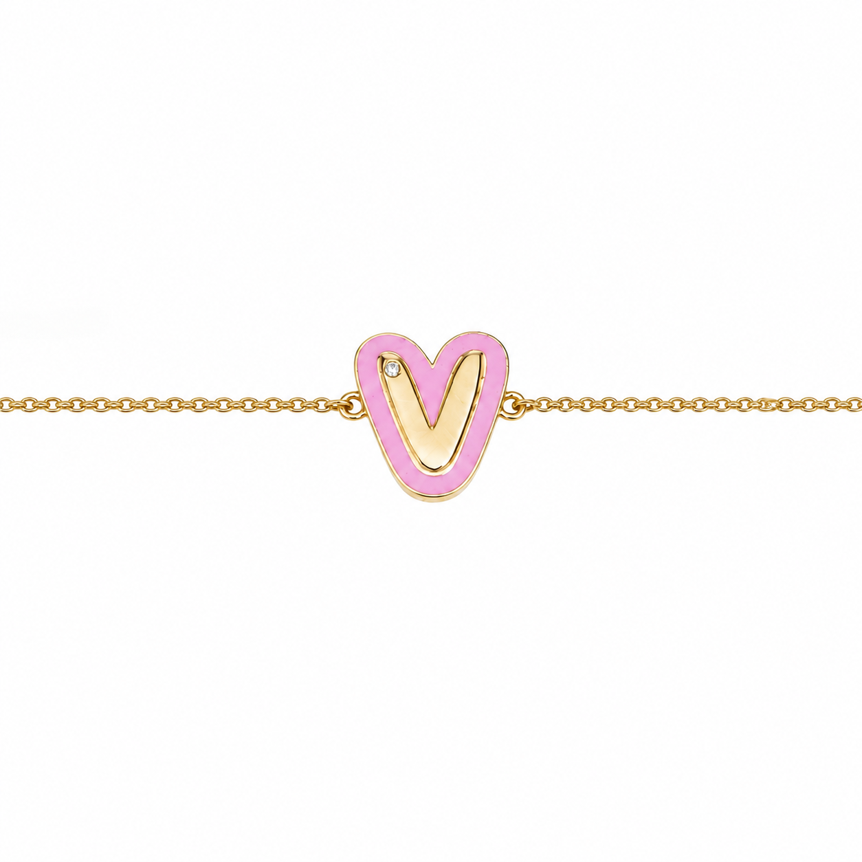Pink Enamel V Initial Diamond Bracelet - ILBR2040