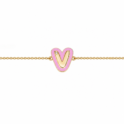 Pink Enamel V Initial Diamond Bracelet - ILBR2040