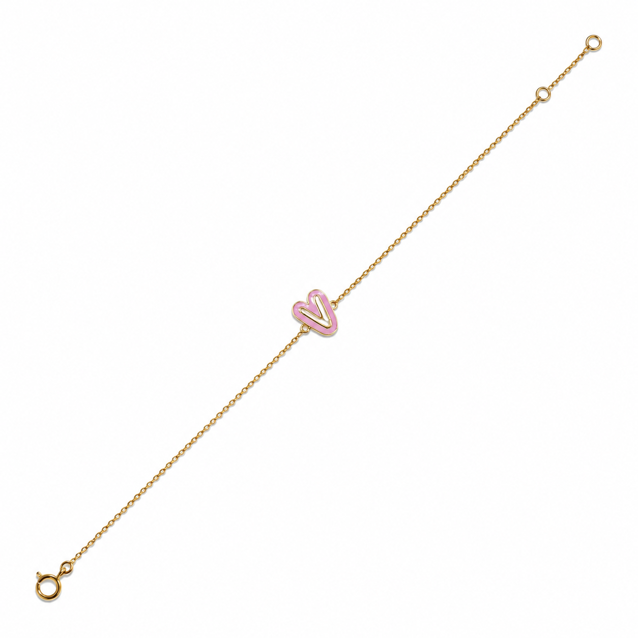 Pink Enamel V Initial Diamond Bracelet - ILBR2040