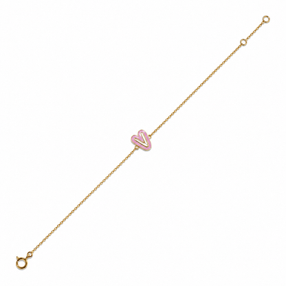 Pink Enamel V Initial Diamond Bracelet - ILBR2040