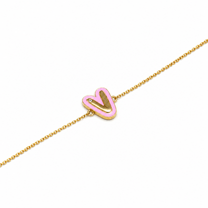 Pink Enamel V Initial Diamond Bracelet - ILBR2040