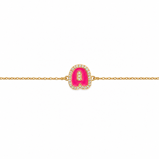 Diamond Halo Enamel Initial Bracelet - ILBR2041