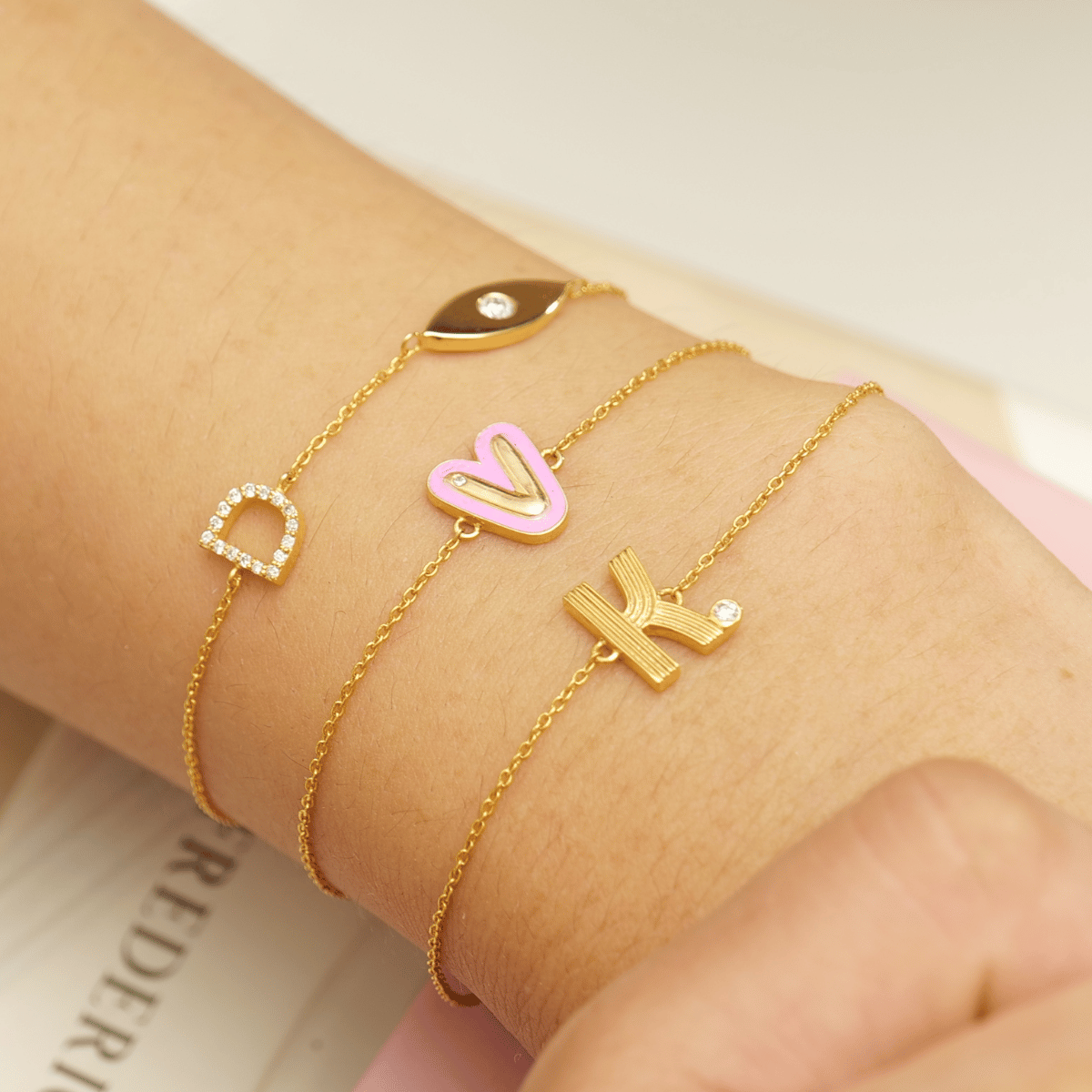 Ribbed Initial Diamond Bracelet - ilbr2042
