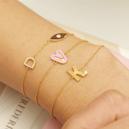 Ribbed Initial Diamond Bracelet - ilbr2042