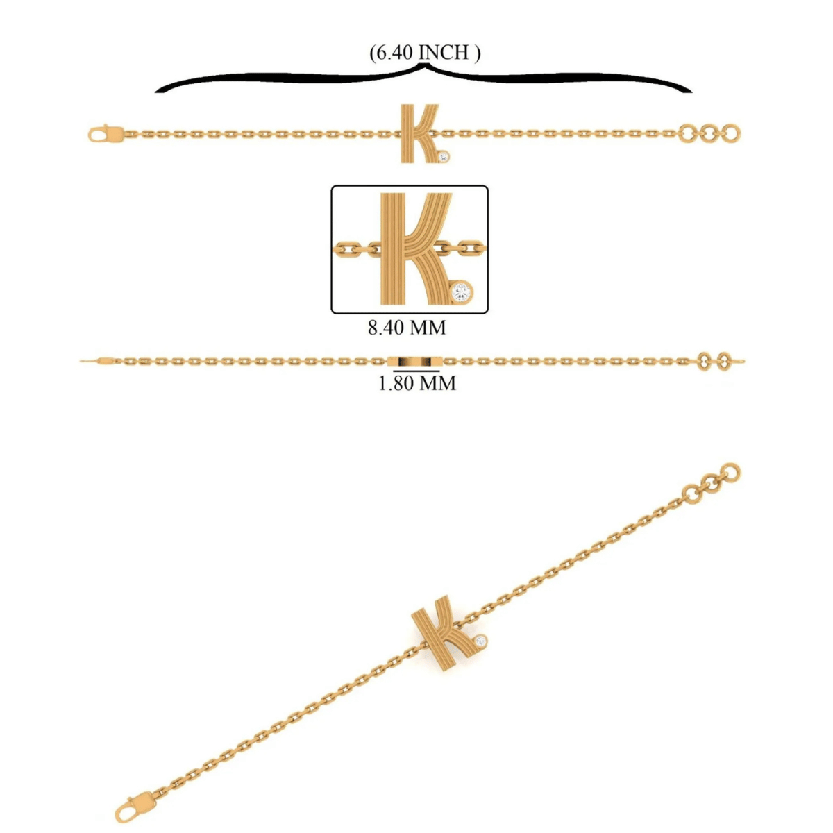 Ribbed Initial Diamond Bracelet - ilbr2042
