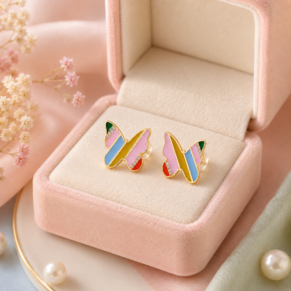 Kids Butterfly Diamond Stud Earrings