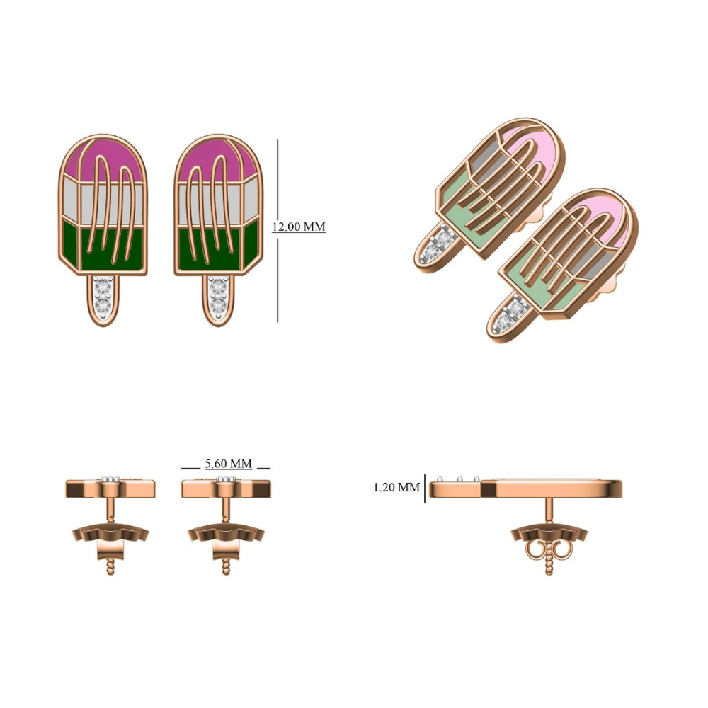 Kids Ice Cream Candy Diamond Stud Earrings