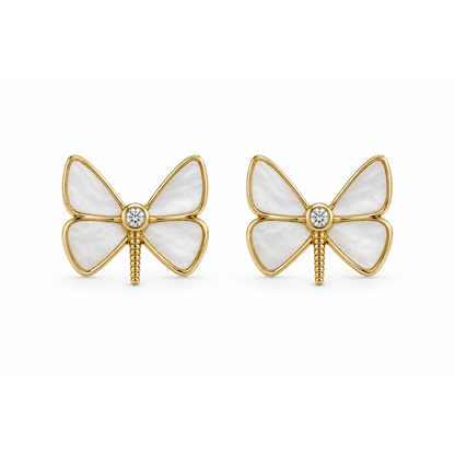 Kids Mother Of Pearl Butterfly Diamond Stud Earrings