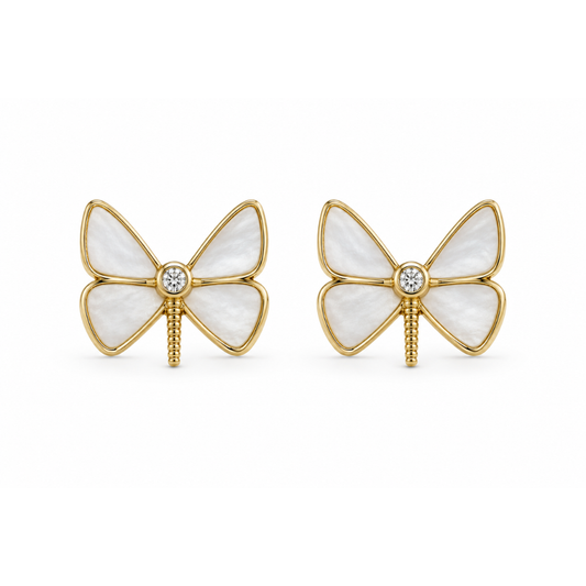 Kids Mother Of Pearl Butterfly Diamond Stud Earrings