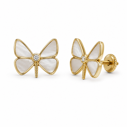 Kids Mother Of Pearl Butterfly Diamond Stud Earrings