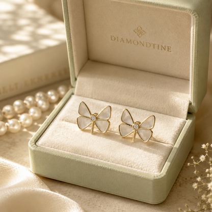 Kids Mother Of Pearl Butterfly Diamond Stud Earrings