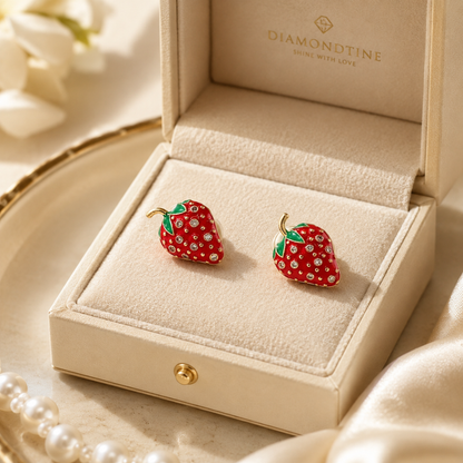 Kids Strawberry Diamond Stud Earrings
