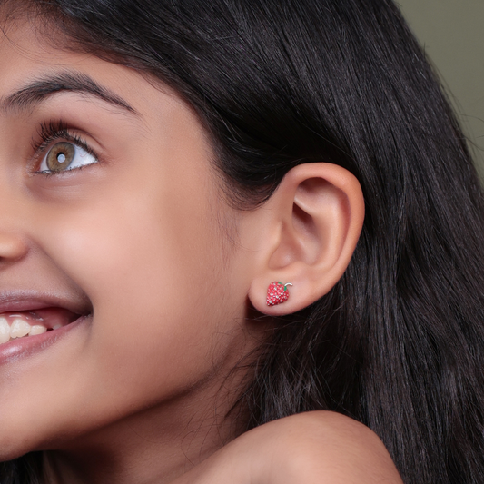 Kids Strawberry Diamond Stud Earrings