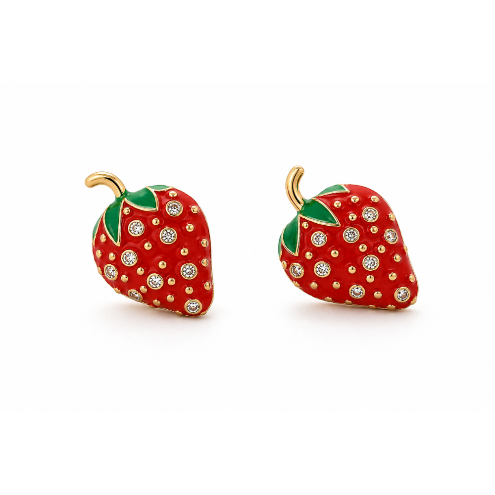Kids Strawberry Diamond Stud Earrings