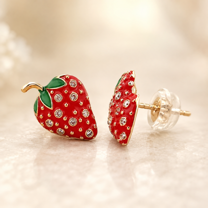 Kids Strawberry Diamond Stud Earrings