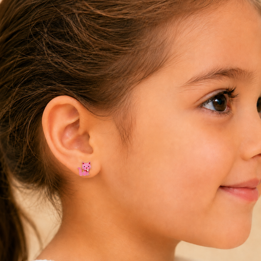 Kids Kitty Diamond Stud Earrings