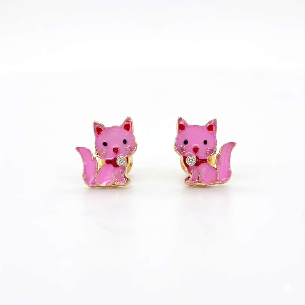 Kids Kitty Diamond Stud Earrings
