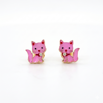 Kids Kitty Diamond Stud Earrings