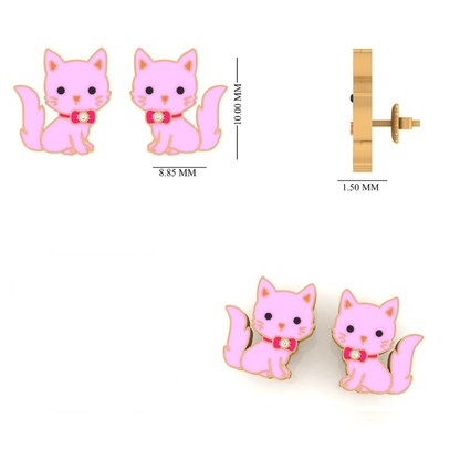 Kids Kitty Diamond Stud Earrings