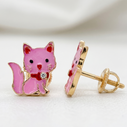 Kids Kitty Diamond Stud Earrings
