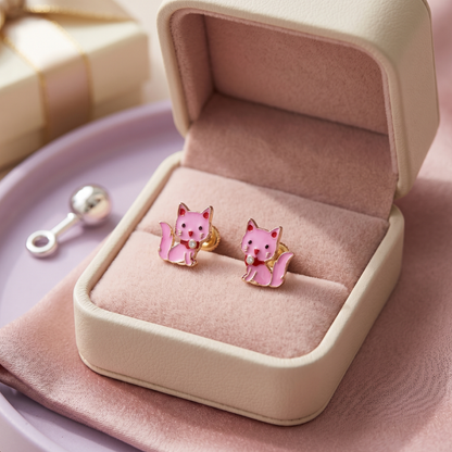 Kids Kitty Diamond Stud Earrings
