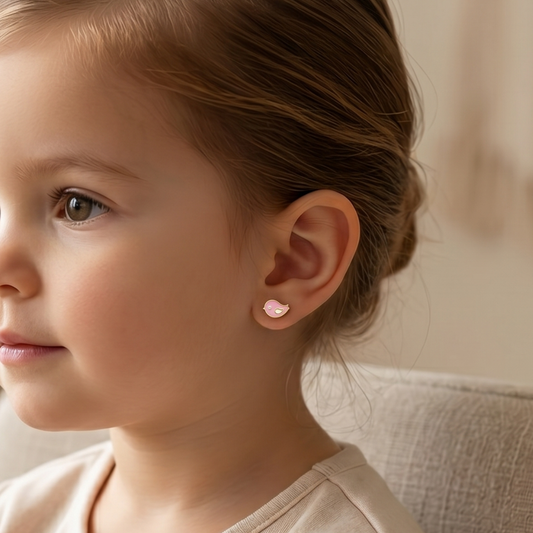 Kids Pink Bird Diamond Stud Earrings