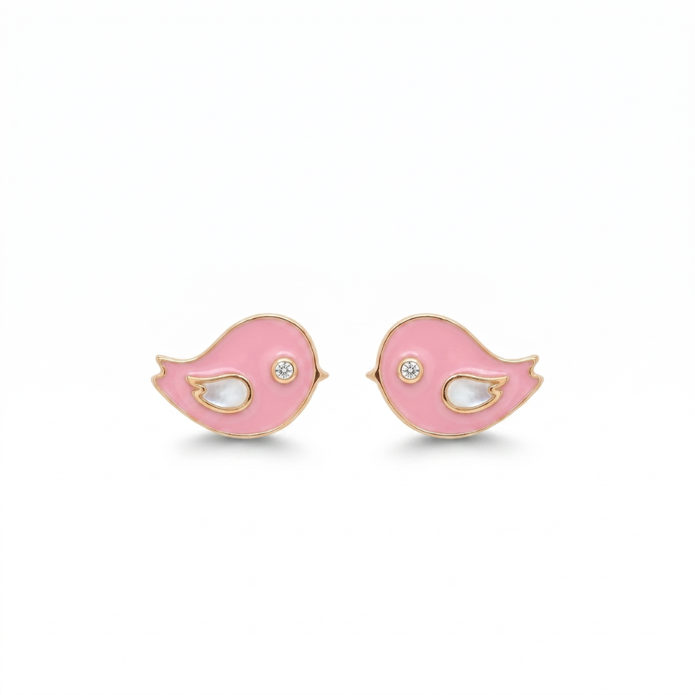 Kids Pink Bird Diamond Stud Earrings