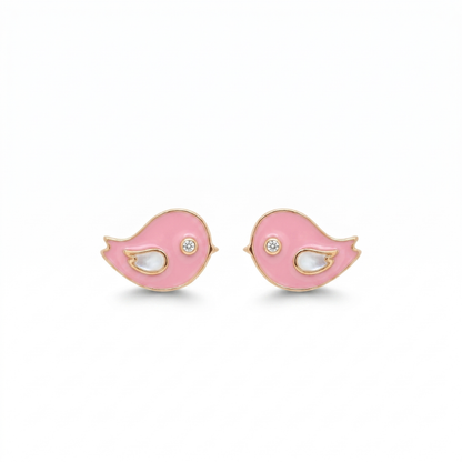 Kids Pink Bird Diamond Stud Earrings