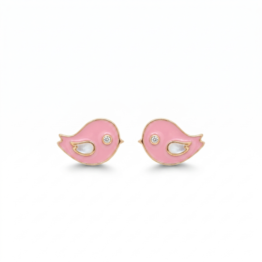 Kids Pink Bird Diamond Stud Earrings