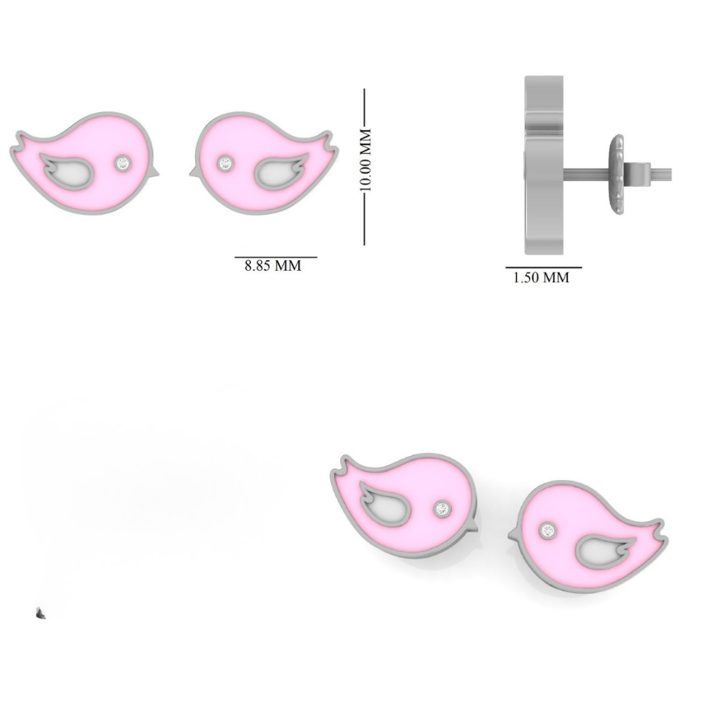 Kids Pink Bird Diamond Stud Earrings