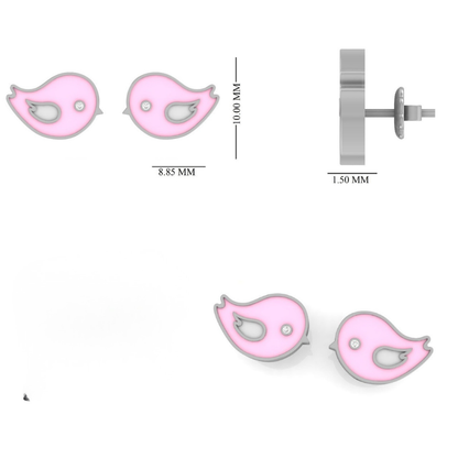 Kids Pink Bird Diamond Stud Earrings
