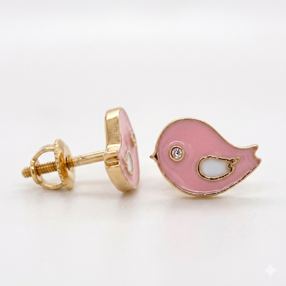Kids Pink Bird Diamond Stud Earrings
