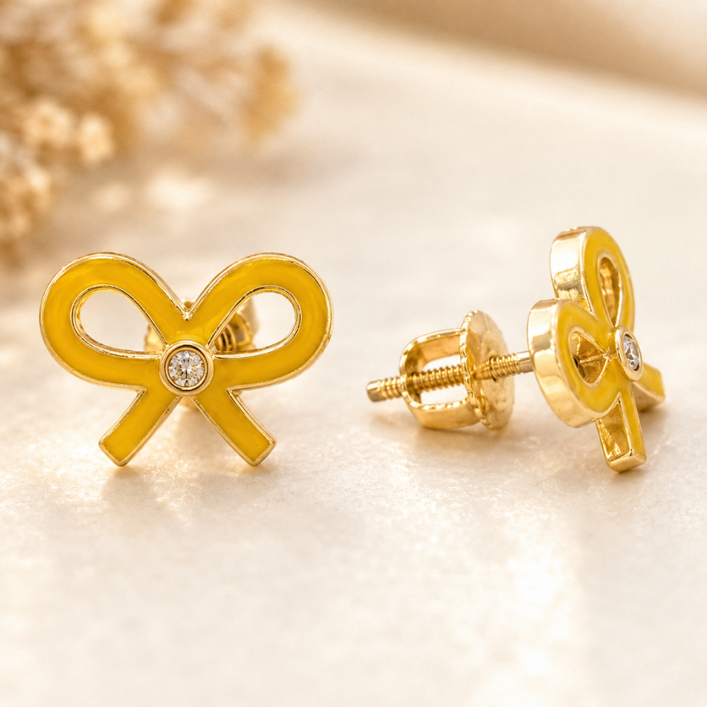 Kids Bowknot Diamond Stud Earrings