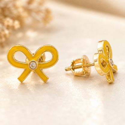 Kids Bowknot Diamond Stud Earrings