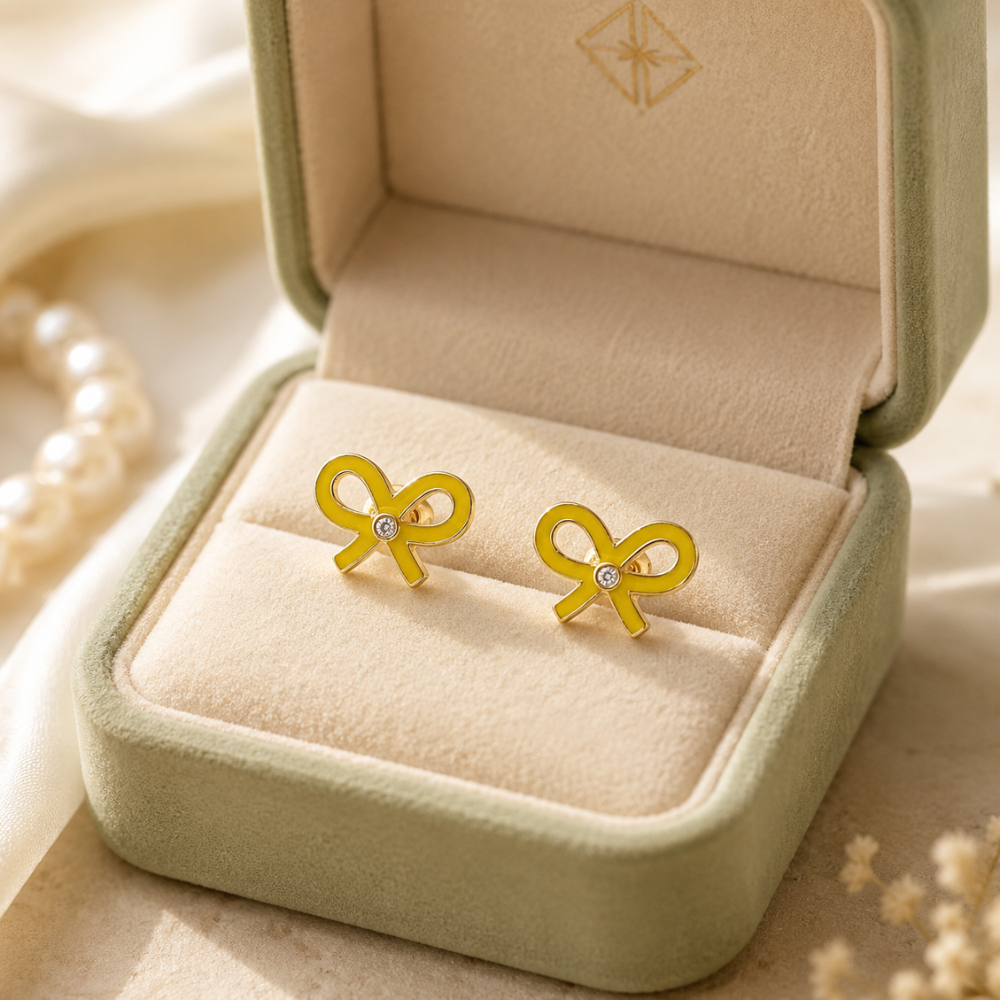 Kids Bowknot Diamond Stud Earrings