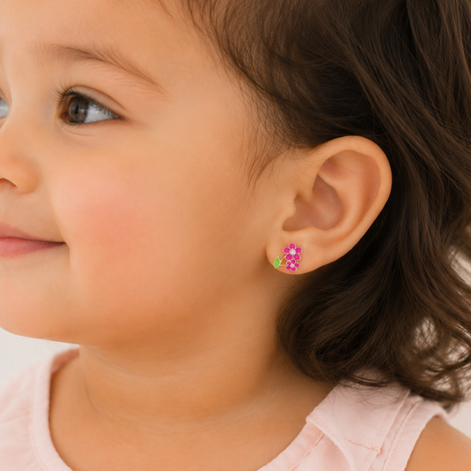 Kids Floral Petal Diamond Stud Earrings
