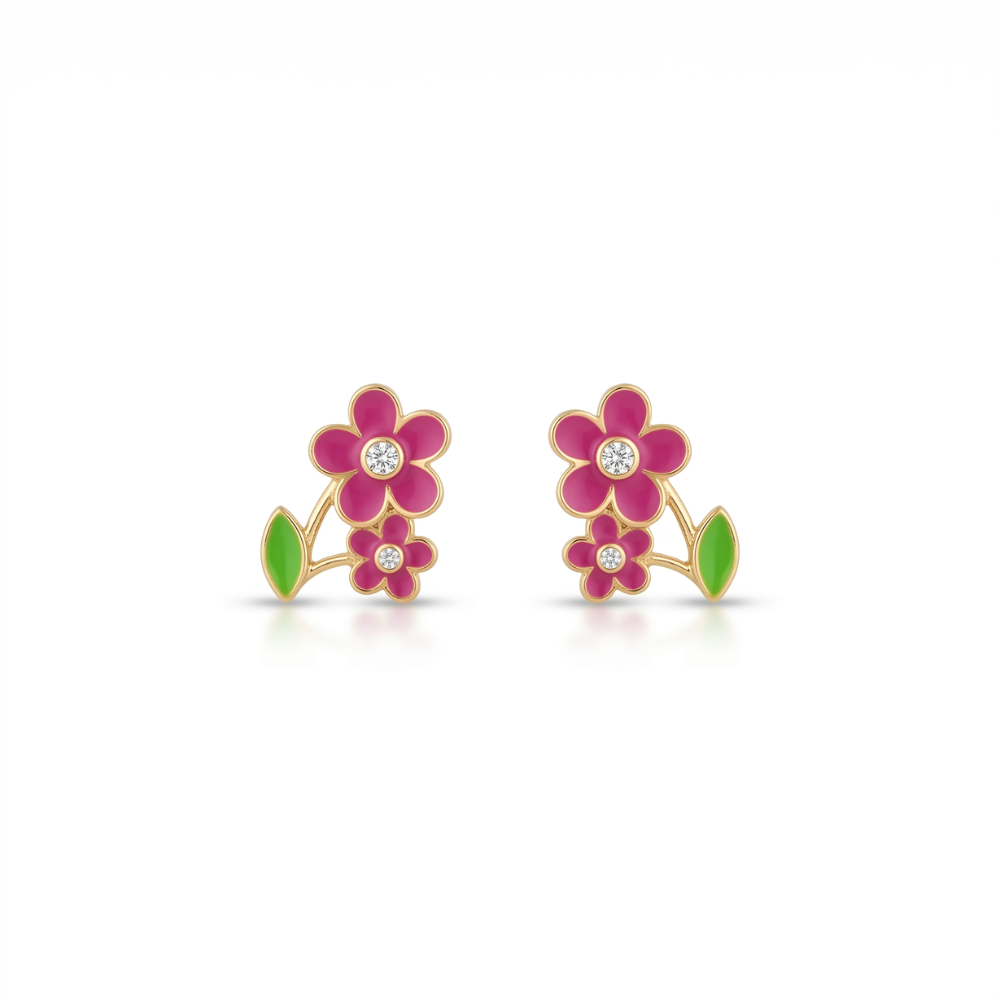 Kids Floral Petal Diamond Stud Earrings
