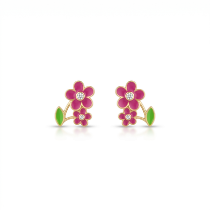 Kids Floral Petal Diamond Stud Earrings
