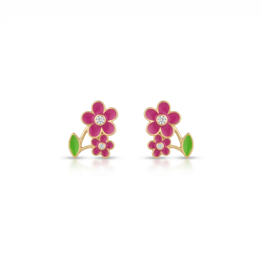 Kids Floral Petal Diamond Stud Earrings