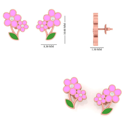 Kids Floral Petal Diamond Stud Earrings